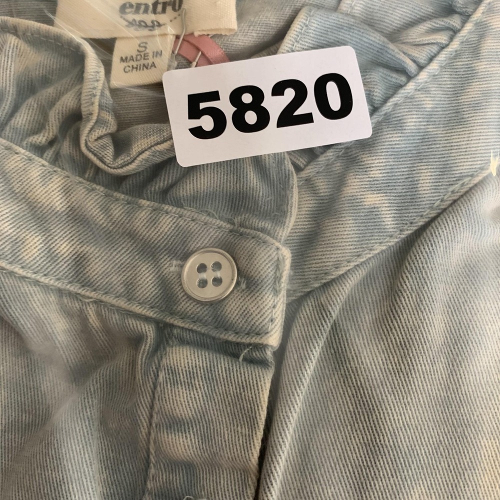 Entro Dress Womens Small Blue Denim Ruffle High Neck Button Up Shirt Dress NEW - Picture 12 of 12